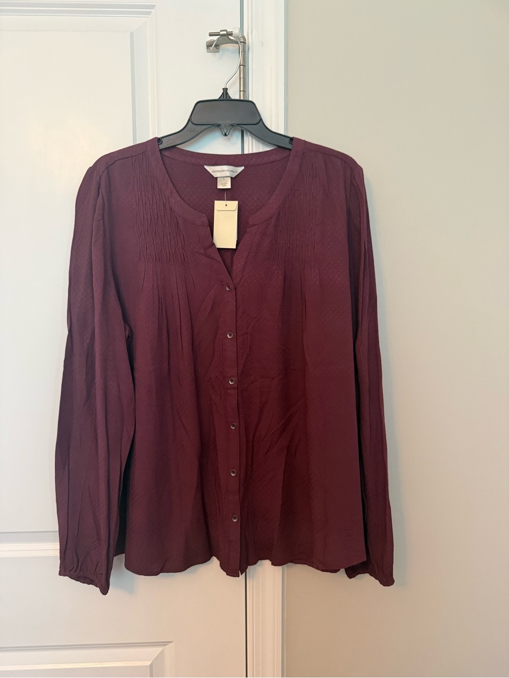 Christopher & Banks Button-Front Blouse in Burgundy